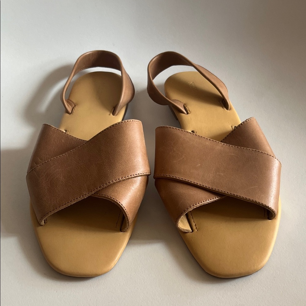 Nisolo Leather Crossband Slingback Sandals Women’s Size 10 Tan Brown Made Peru - Picture 2 of 9